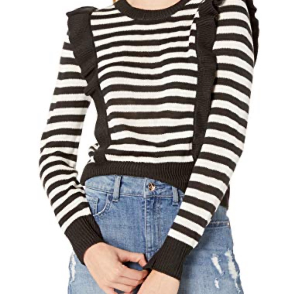 Jack by BB Dakota Black and White Striped Ruffle Sweater